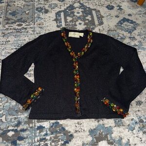 Black Cardigan with Colorful Beaded Trim